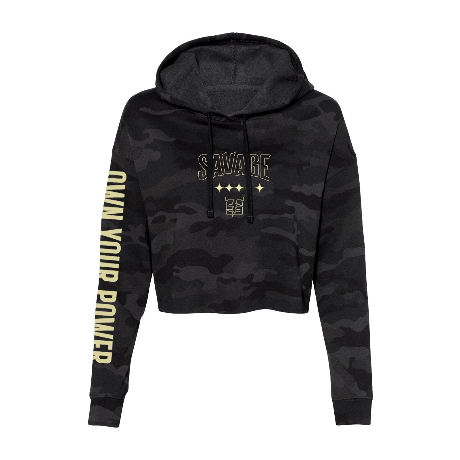 Own Your Power Crop Hoodie: Black Camouflage