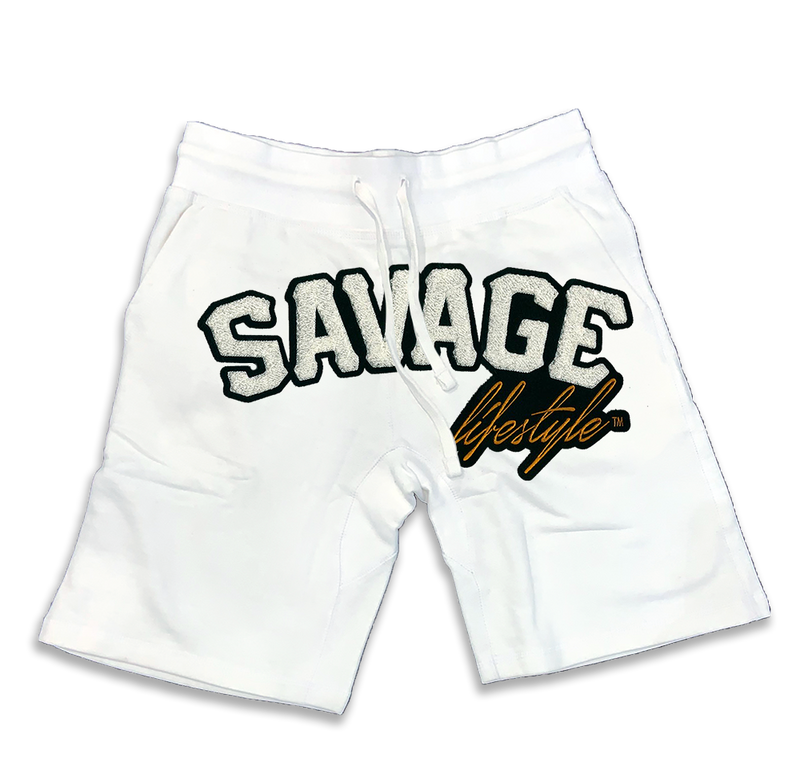Savage All White jogger shorts in white