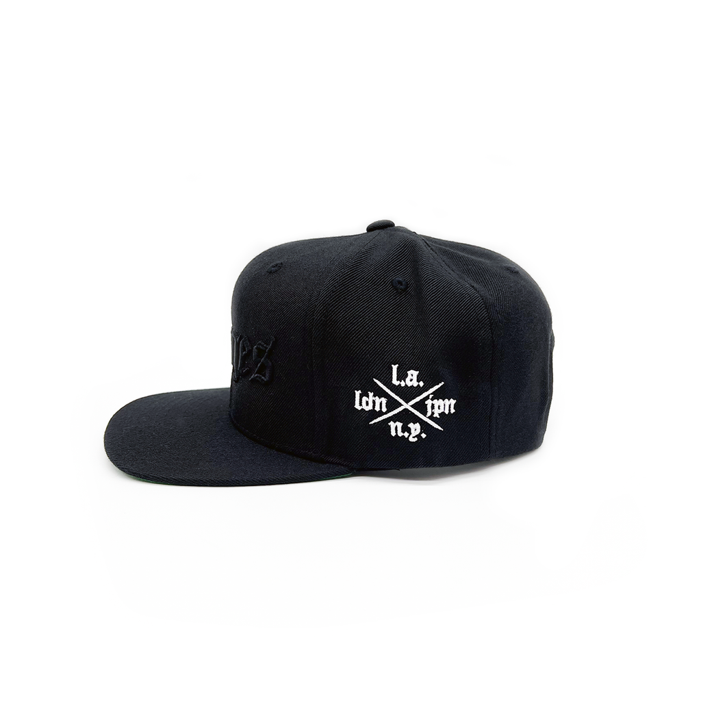 Savages Old English 6 Panel Snapback - Black on Black