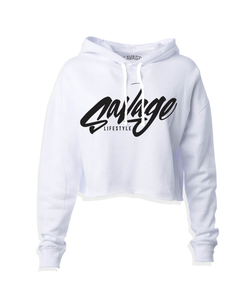 SS Crop Hoodie in white